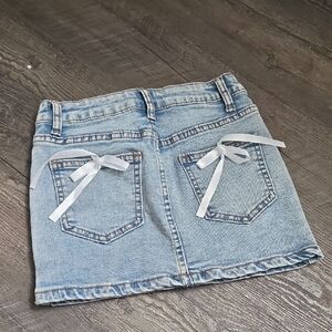 Light Blue Denim Skirt with White Bows